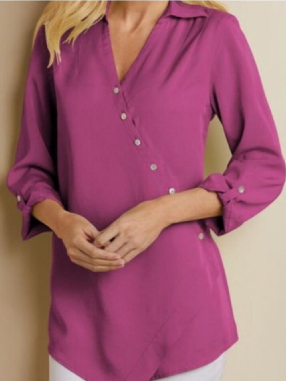 Soft Surroundings NWOT Pink Washed Tencel Button Tunic Magenta Pink Soft Size M - Picture 7 of 15